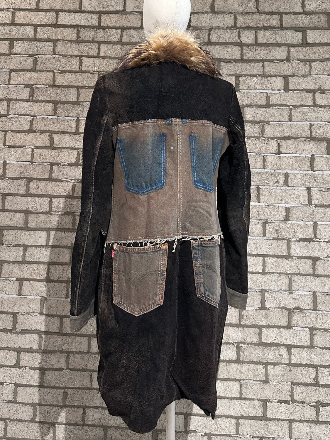 Only One 데님 패치워크 리워크 빈티지 무스탕 코트 상품이미지3