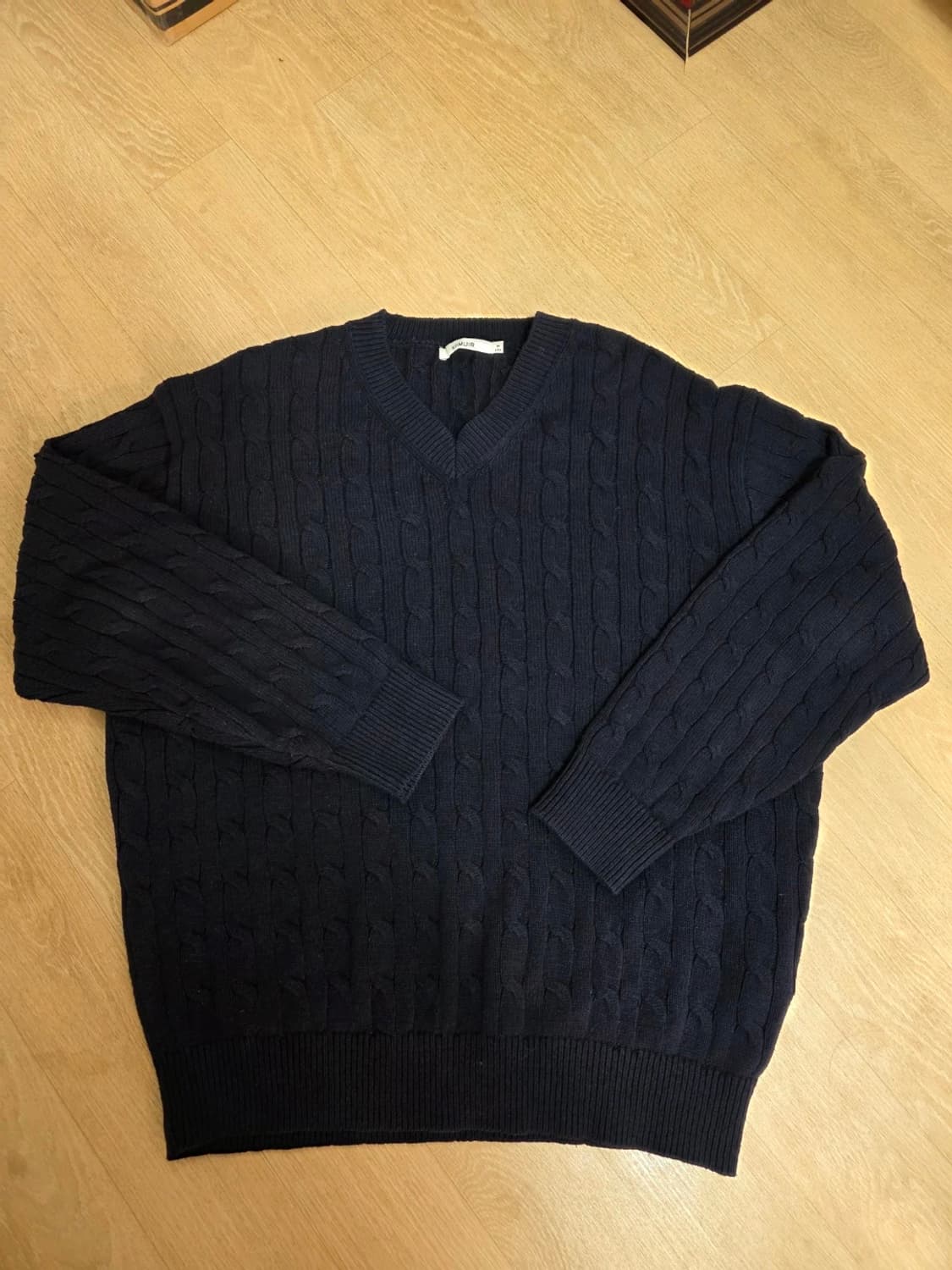 키뮤어 코튼 워셔블 브이넥 케이블 니트 M 상품이미지1