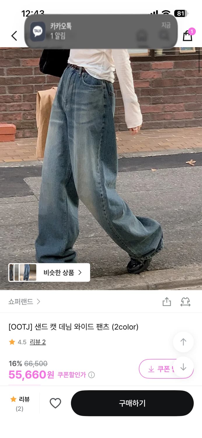 ootj 캣 데님 와이드 팬츠 상품이미지3