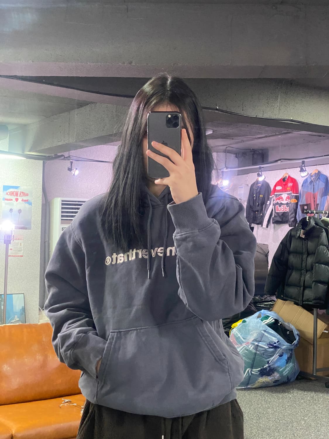 디스이즈네버댓 자수 빅로고 그레이 후드티 B3487  상품이미지1