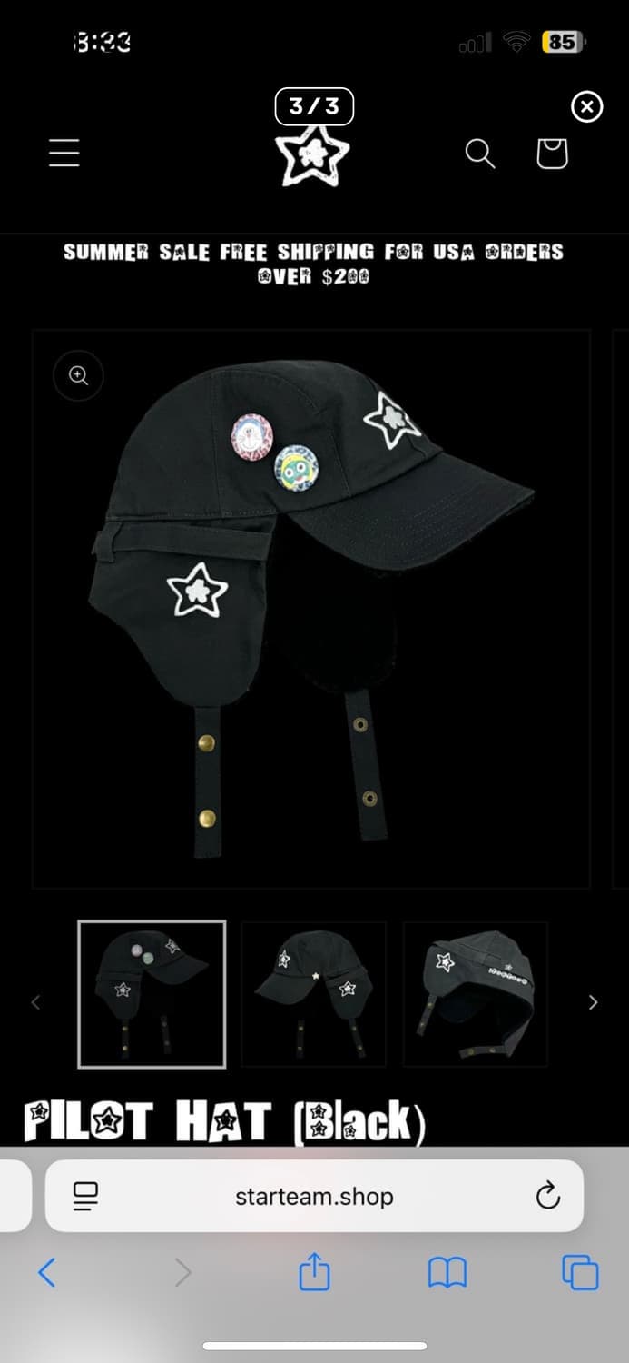 (새상품) 스타팀 파일럿 햇 모자 캡 블랙 상품이미지3