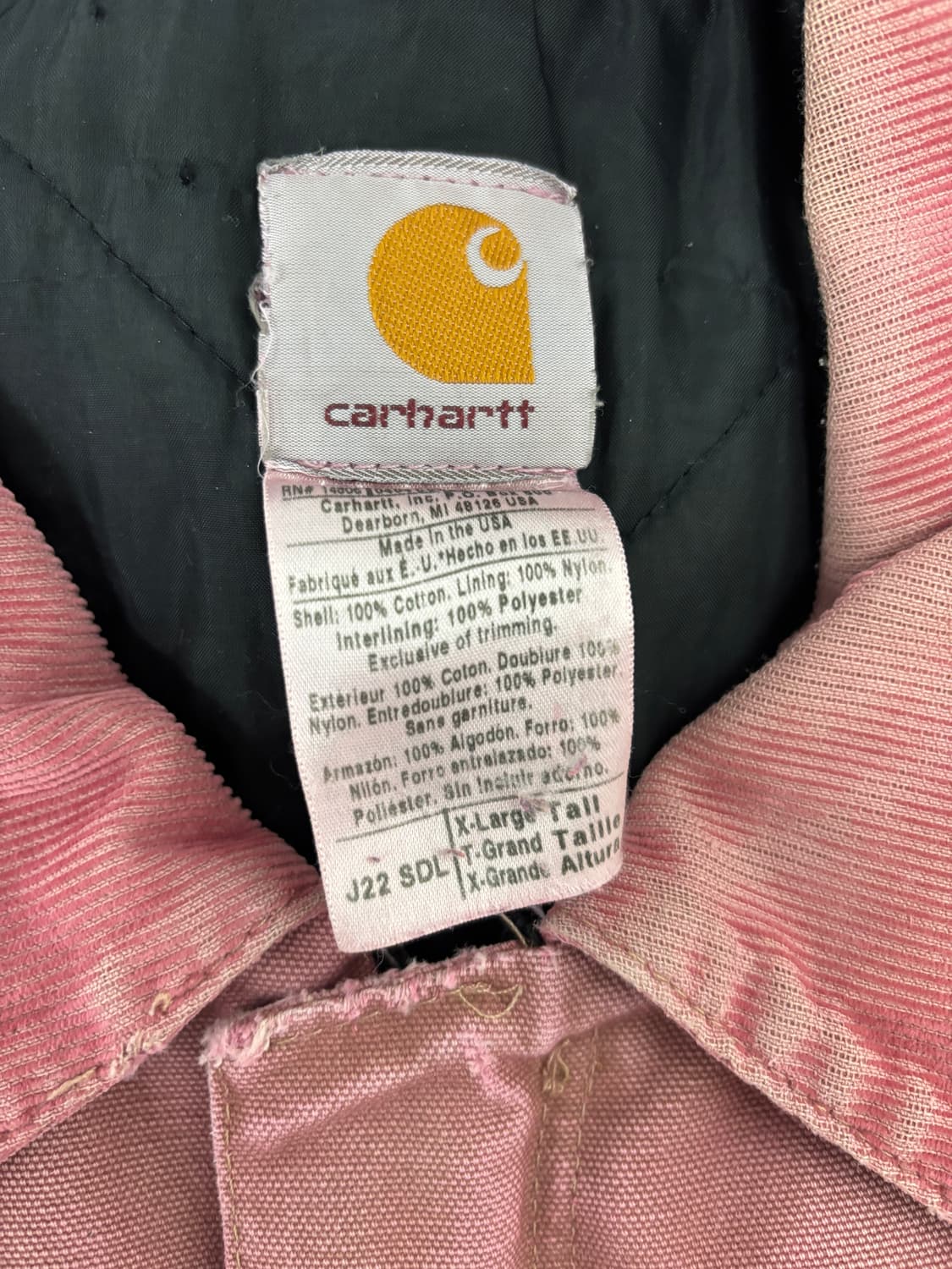 빈티지 칼하트 j22 디스트레스드 페인팅 핑크다잉 자켓 상품이미지10