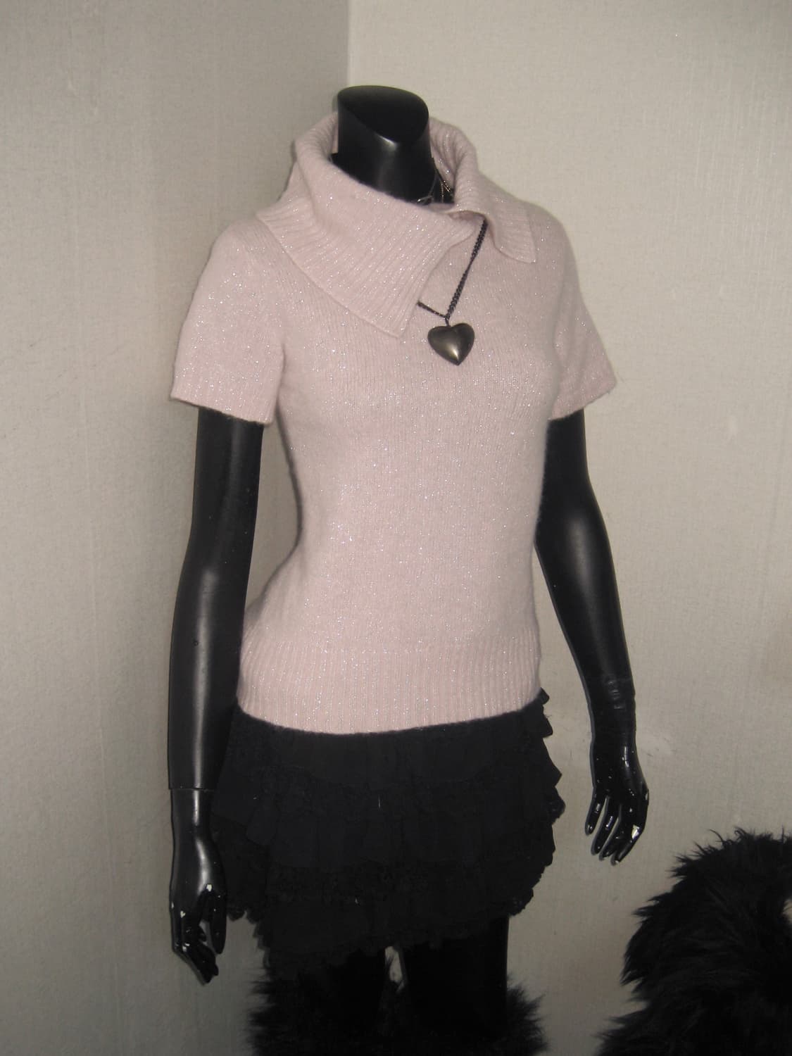 핑크 글리터 반팔 티셔츠 하이넥 니트 탑 히메갸루 상품이미지5