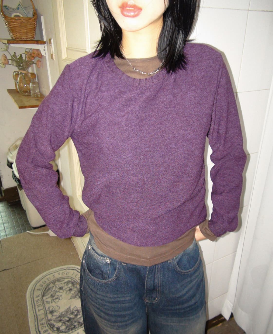 LOOFON 데카 기모 크롭 니트 퍼플 상품이미지1