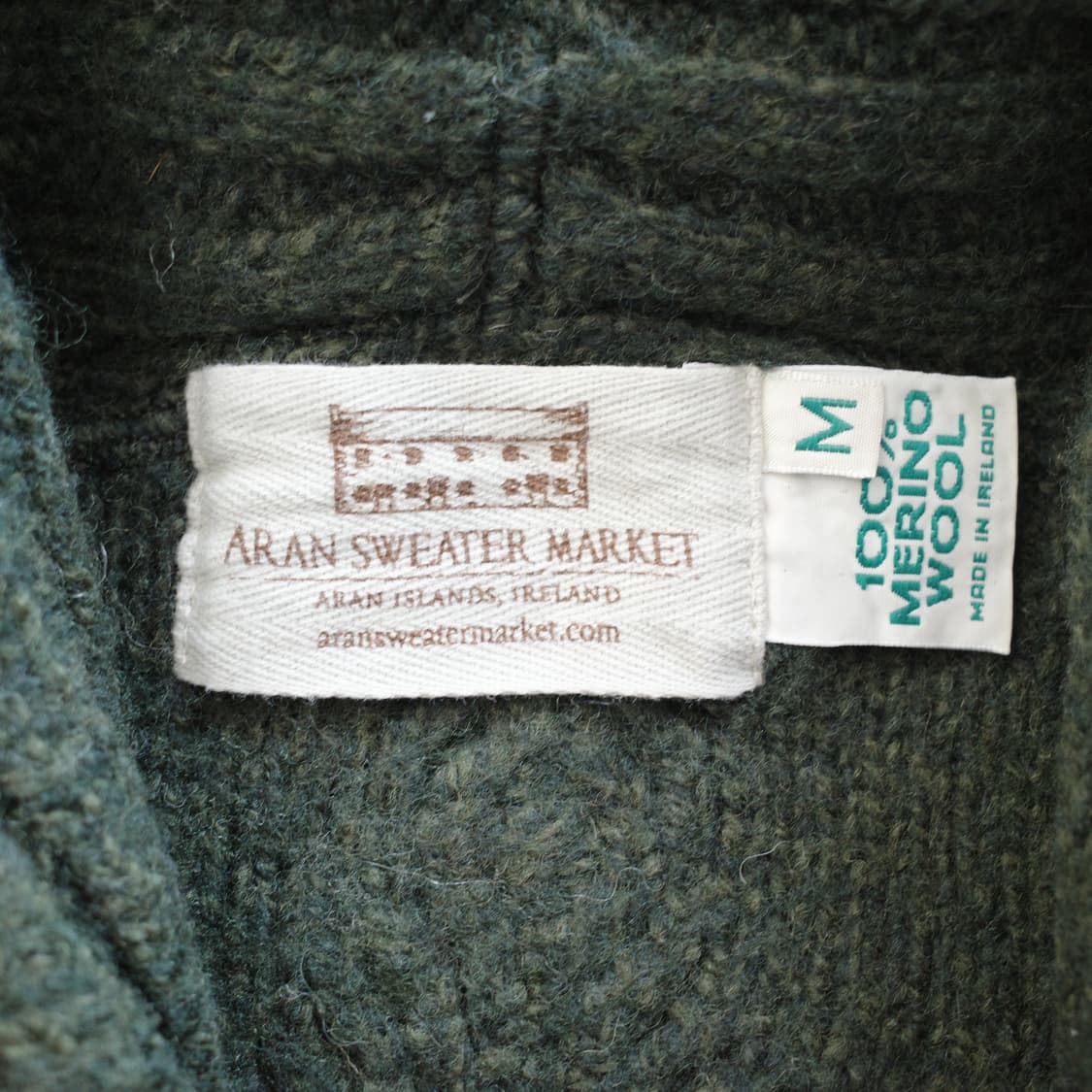 아란 스웨터 마켓 메리노 울 숄 가디건 M 딥그린 아일랜드 생산  상품이미지2