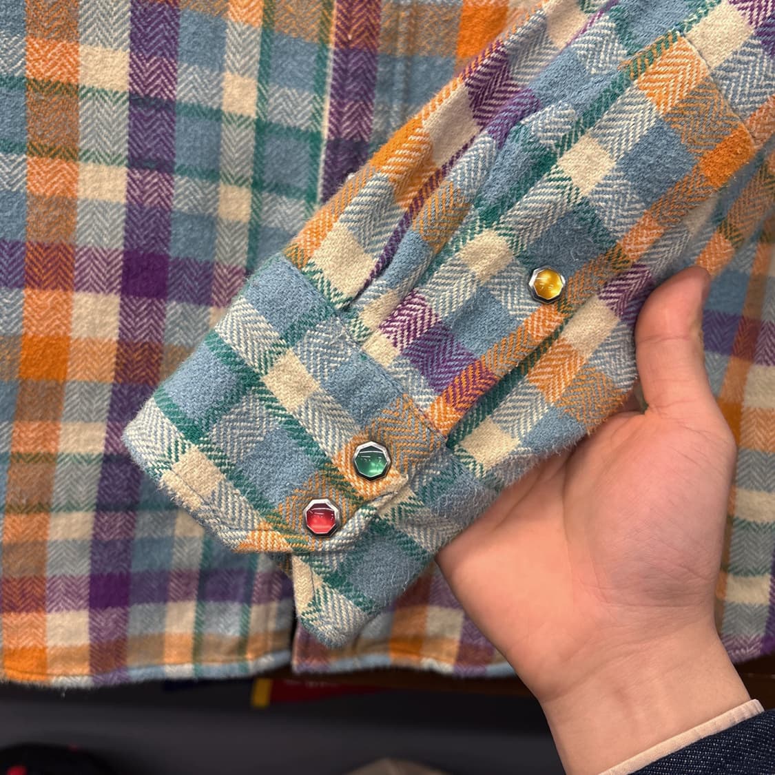 90s 리 유니온메이드 헤비플란넬 웨스턴 체크셔츠 젬스톤스냅 N870 상품이미지6