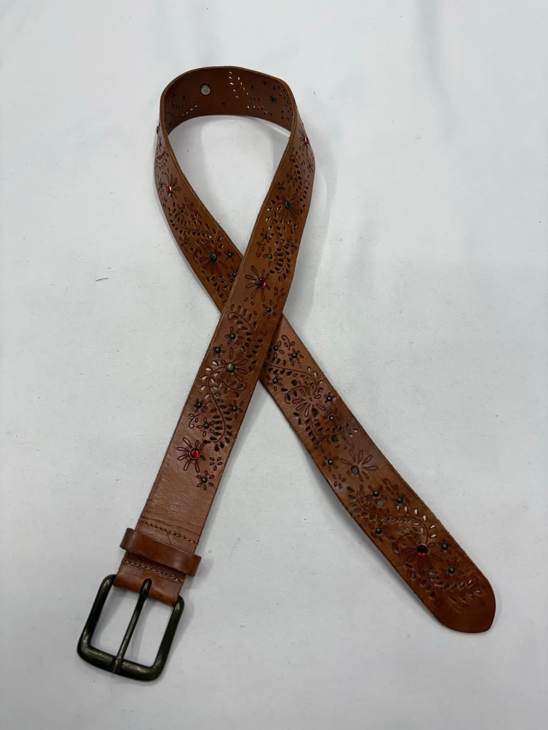 빈티지 웨스턴 플로럴 툴드 레더 스터드 벨트 상품이미지1
