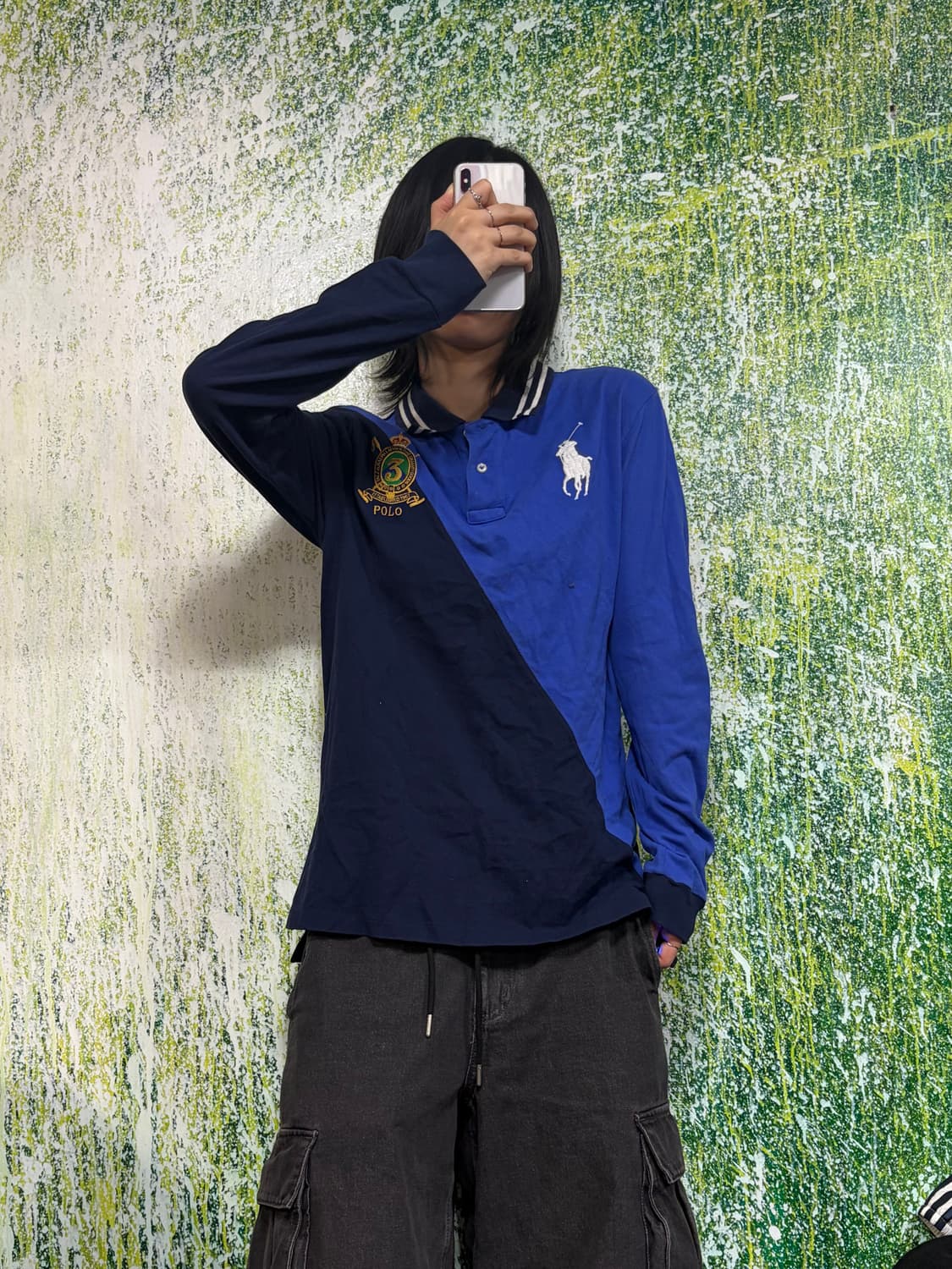 폴로 빅포니 치프키프 네이비 블루 배색 자수 럭비티 롱슬리브 키즈 XL 상품이미지1