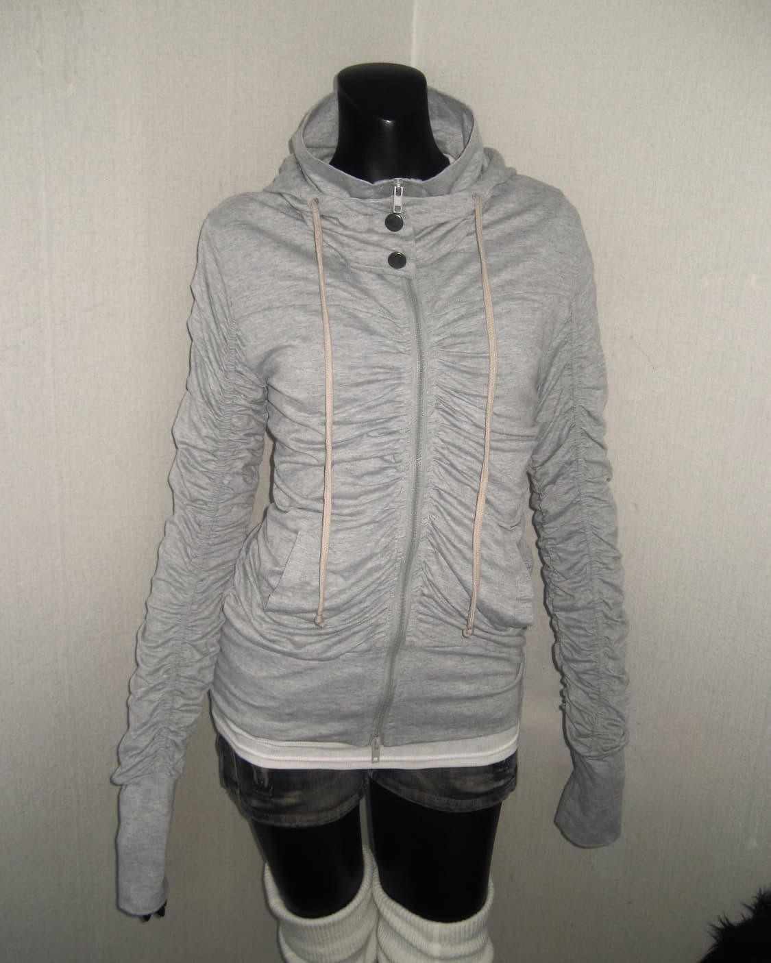그레이 셔링 하이넥 후드집업 상품이미지7