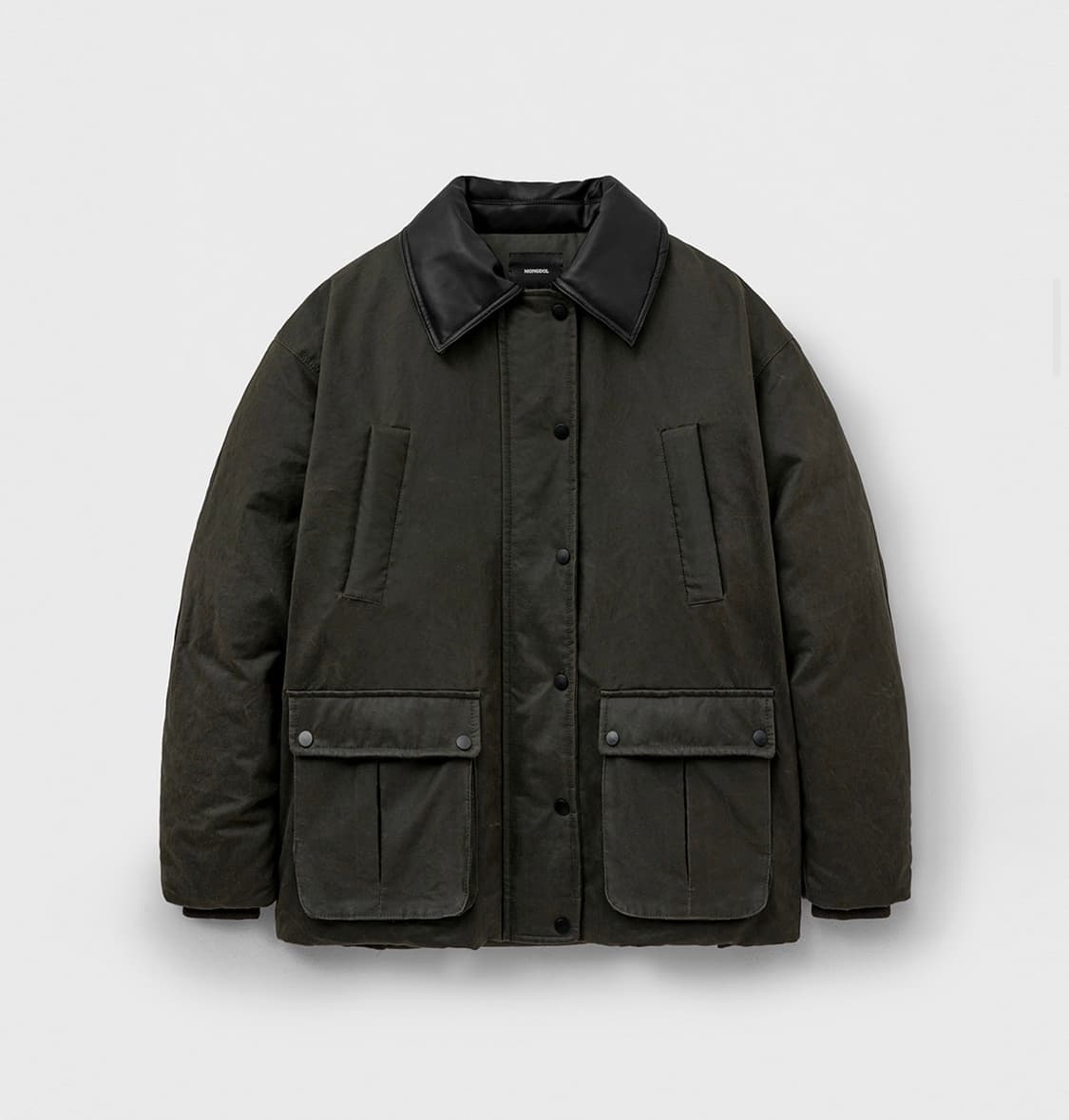 몽돌 덕 다운 왁스 코팅 워크 패딩 자켓 (카키) 상품이미지3