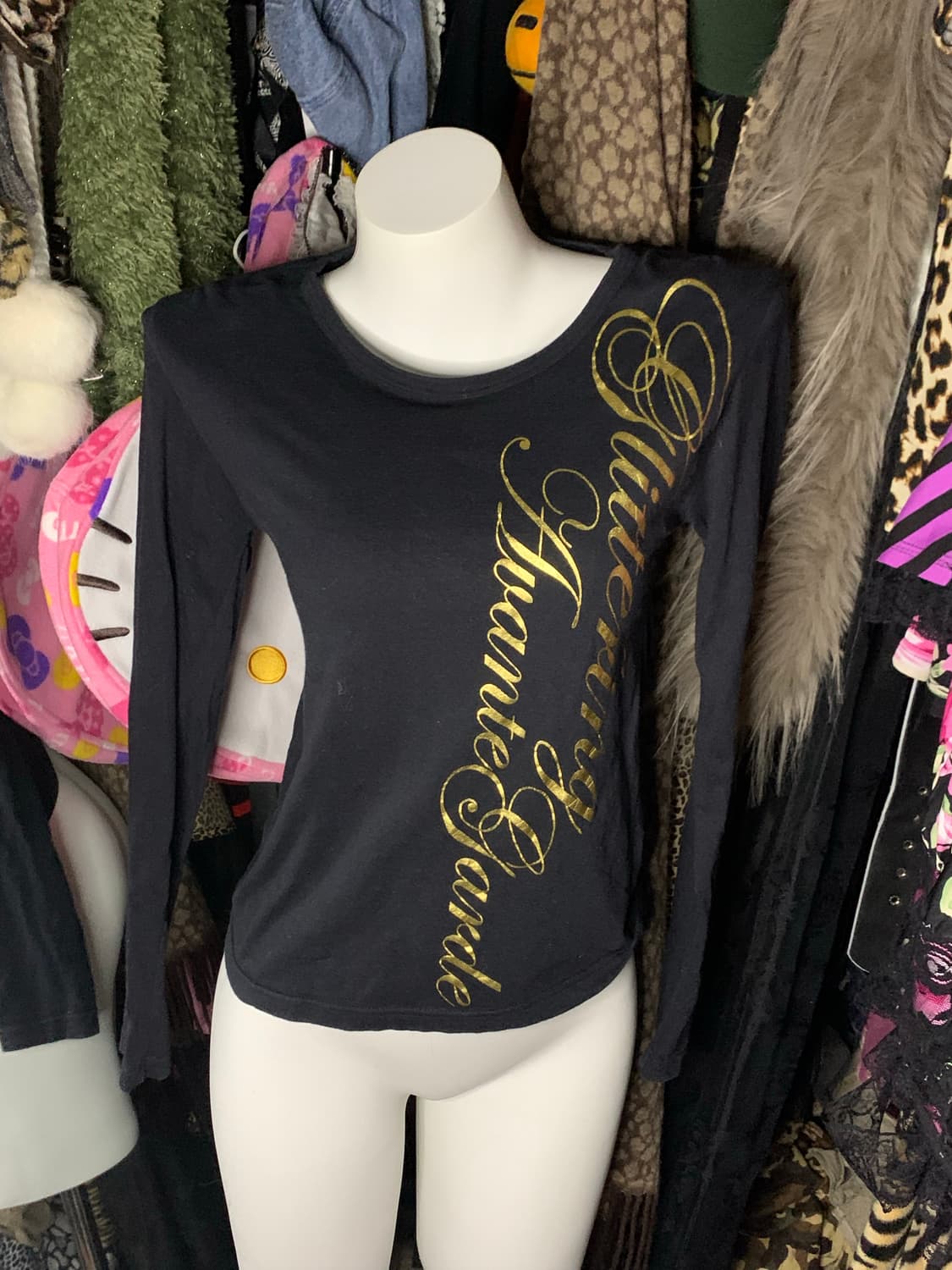 오네갸루 펑크 블랙골드 레터링 긴팔티셔츠 상품이미지1