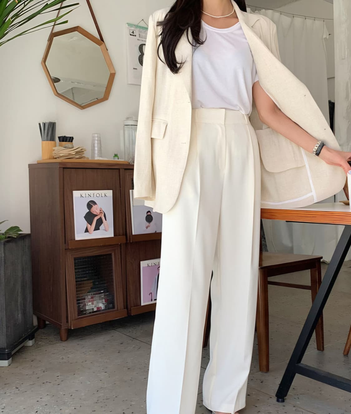 화이트 펀틱 슬랙스 팬츠 상품이미지4