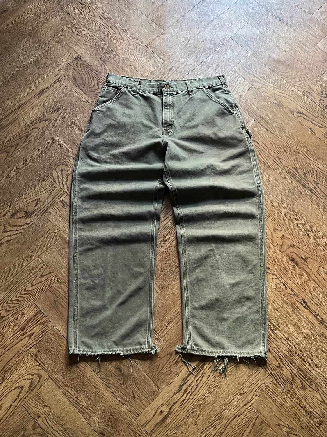 [36]칼하트 Made in USA 더티워싱 모스그린 싱글니 워크 팬츠 상품이미지1