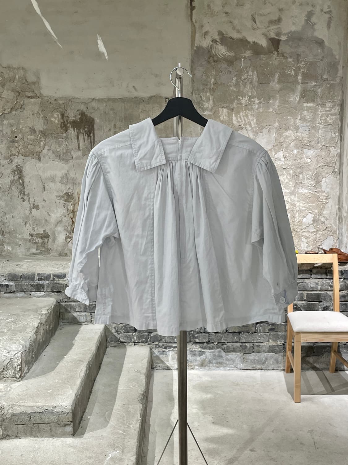 꼼데가르송 꼬르소꼬모 화이트 개더 3/4 슬리브 코튼 블라우스 상품이미지6