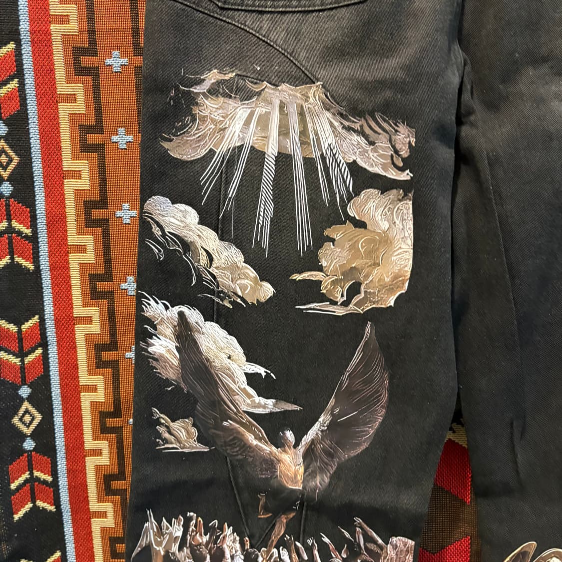 빈티지 백 프린팅 블랙 데님팬츠 상품이미지2