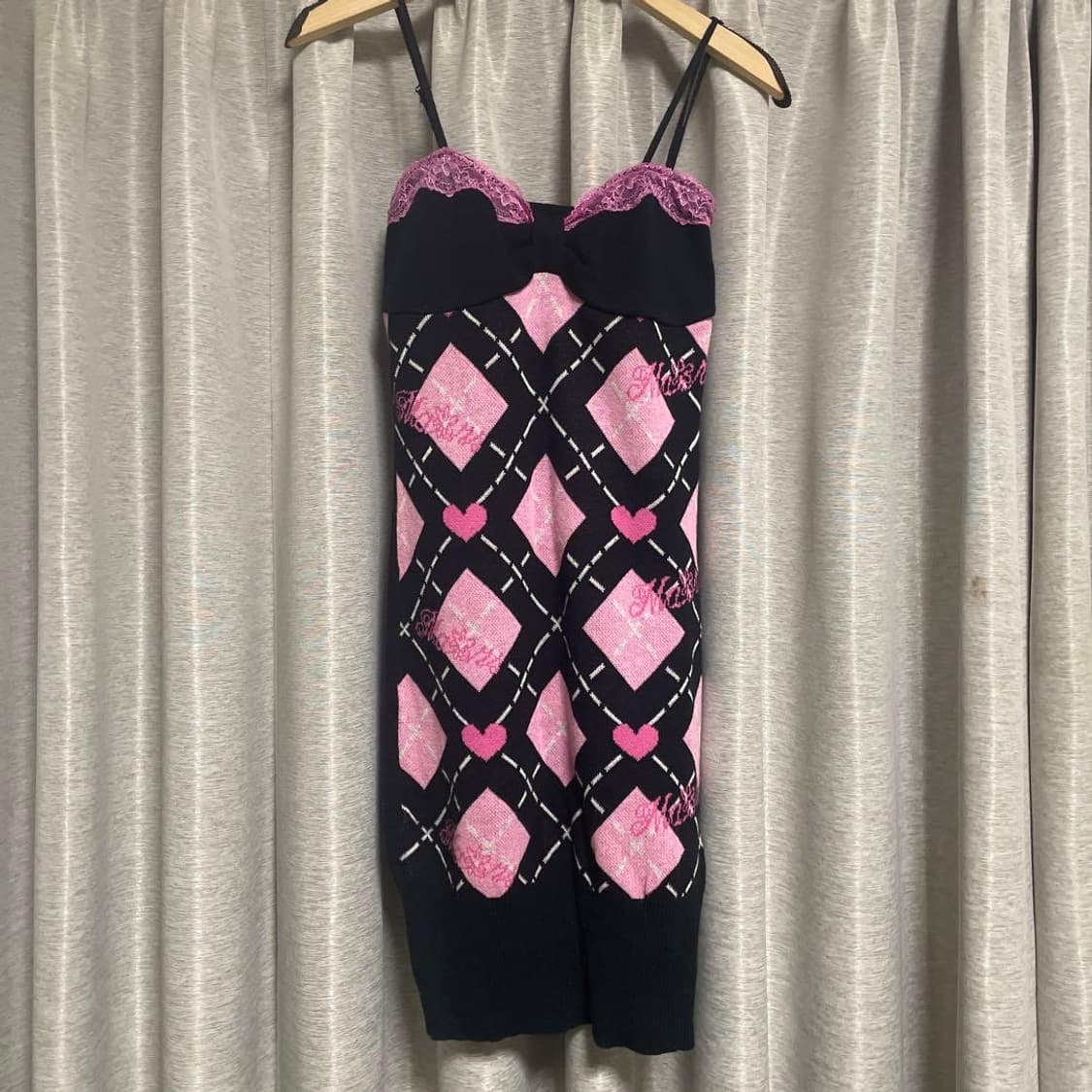 MA*RS 마즈 슈가글로스 레이스 리본 아가일 캐미솔 니트 원피스 상품이미지3