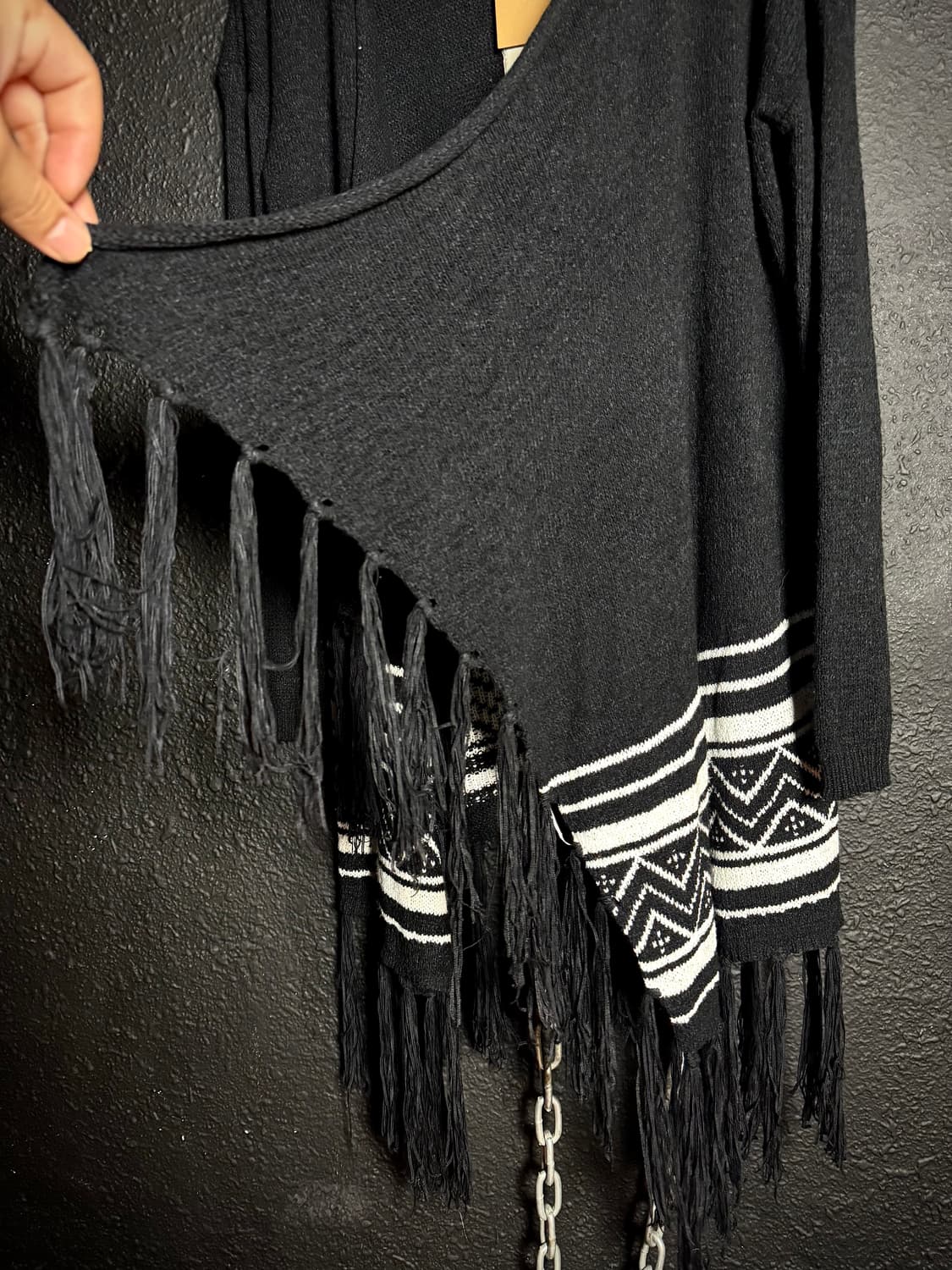 GORGE – Black Fringed Patterned Cardigan 상품이미지5