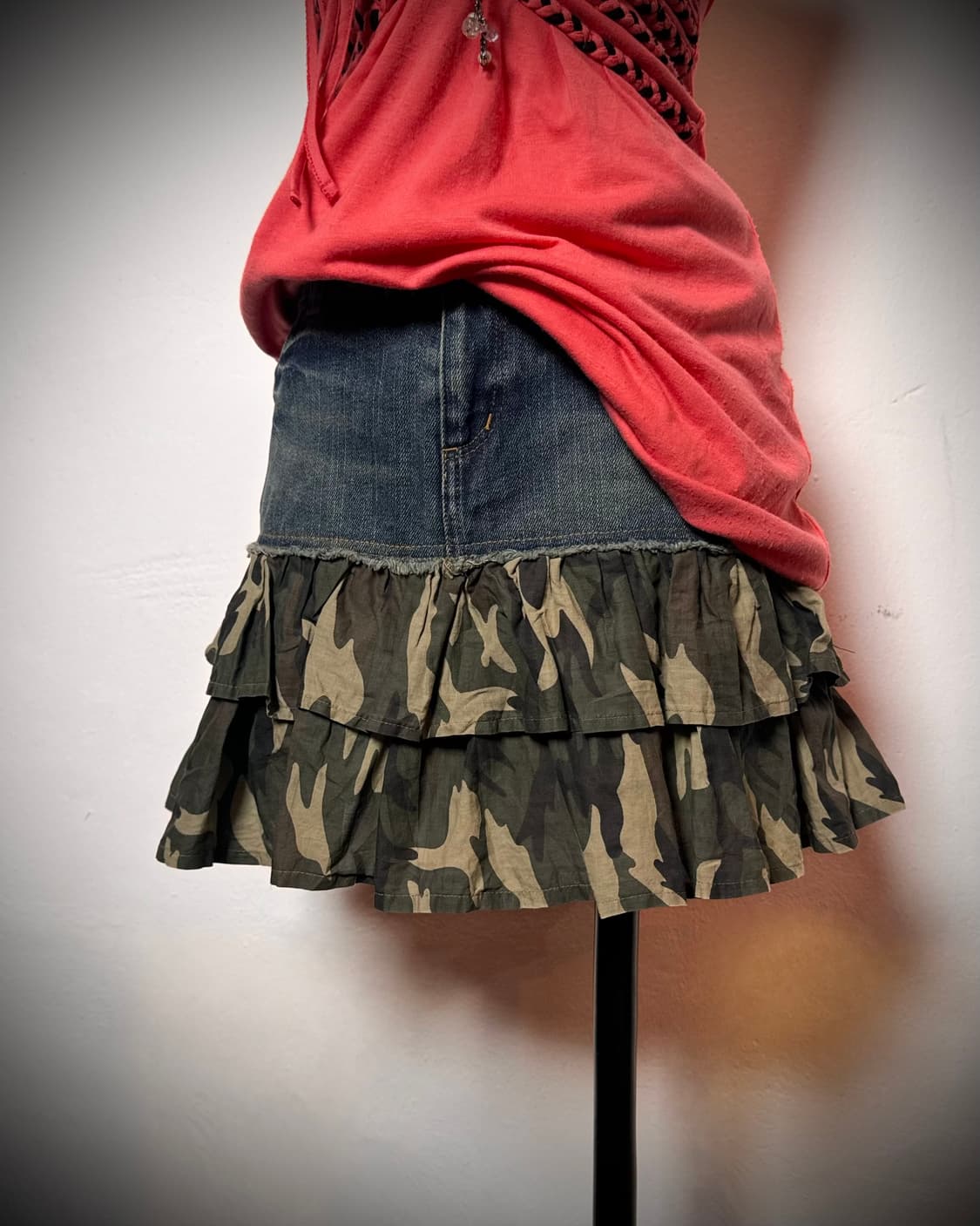 카모 포인트 데님 캉캉스커트 상품이미지1