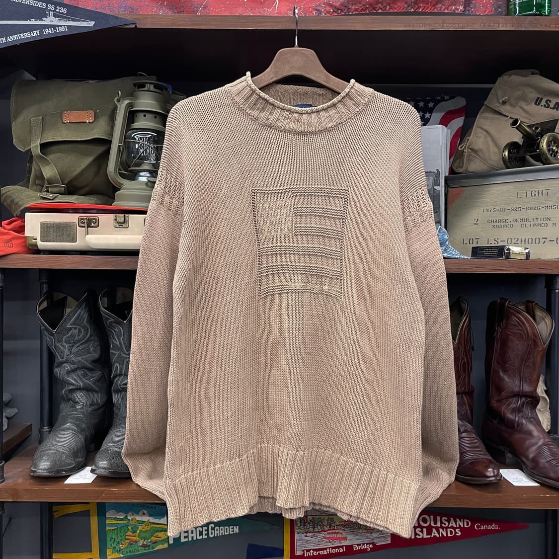 폴로 랄프로렌 스포츠 성조기 패턴 코튼 라운드넥 니트 스웨터 상품이미지1