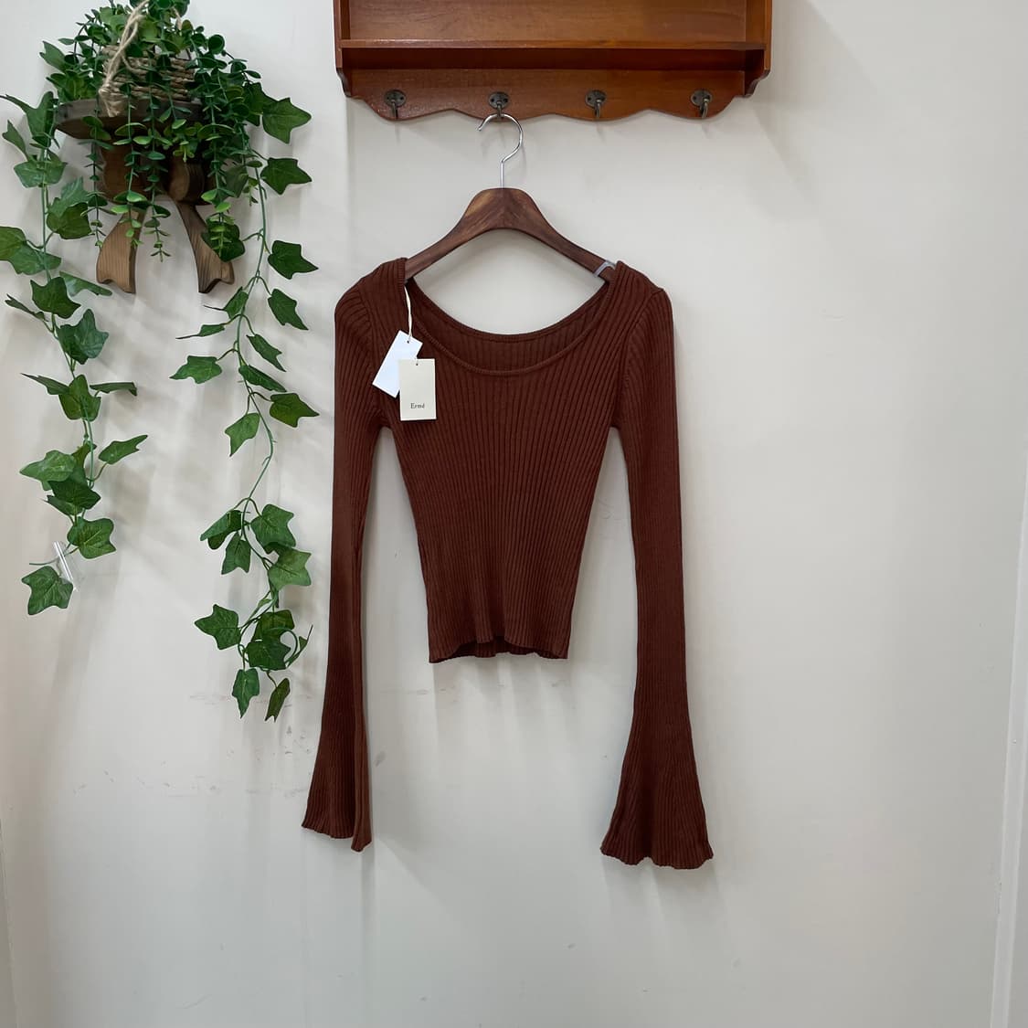 새상품 오렌지브라운 골지 나팔소매 니트 y2k 라떼갸루 상품이미지1