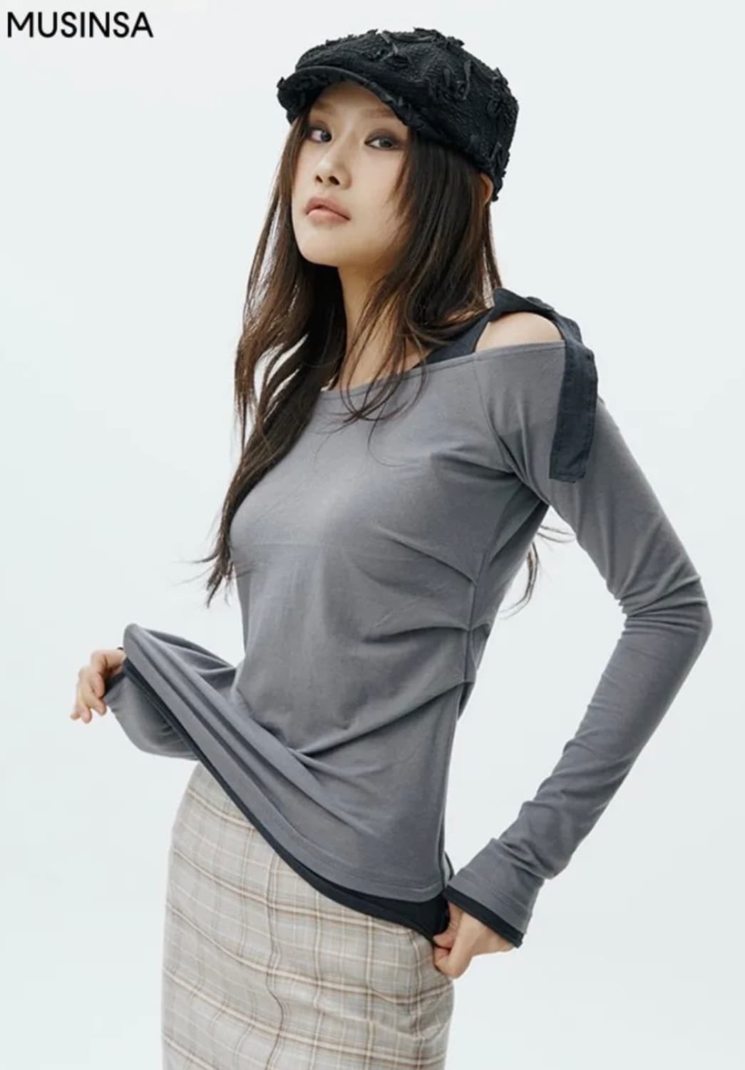 포에지담 헌팅캡 베레모 CORSAGE FLAT CAP IN BLACK 상품이미지2