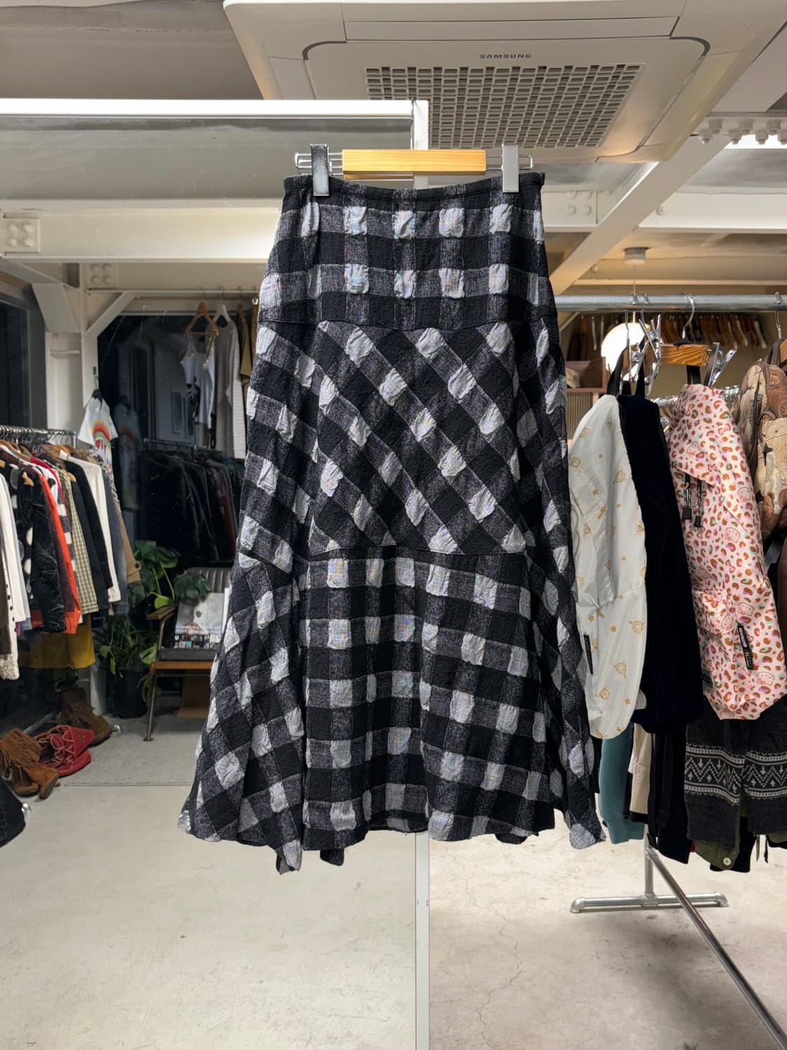 Io comme io 울 체크 롱스커트 상품이미지1