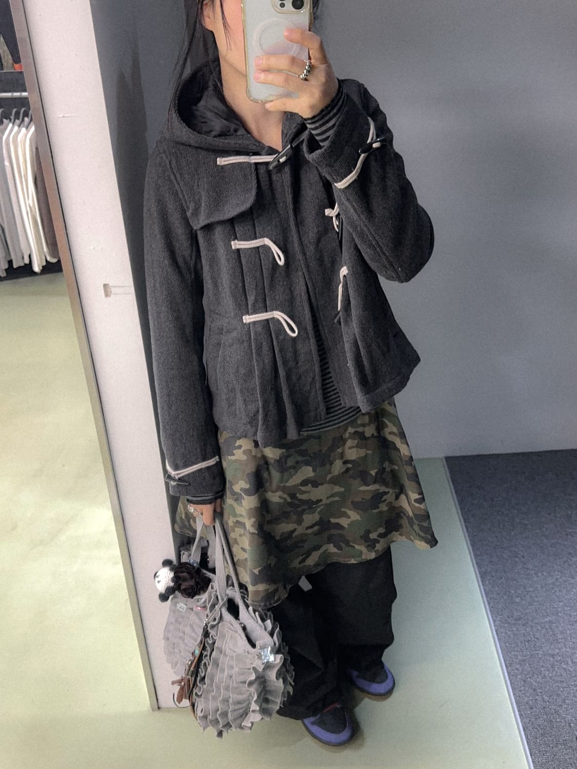 charcoal gray duffle pleats short jacket 상품이미지3