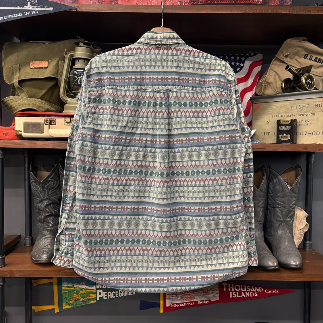 90s 울리치 러기드 올오버 아즈텍 패턴 그래픽 펜포켓 워크셔츠 N578 상품이미지2