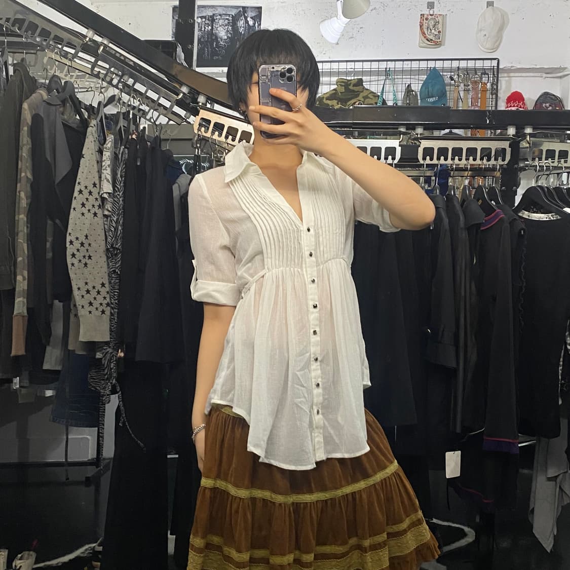 Japanese vtg 플리츠 디테일 스트링 롱셔츠 상품이미지8