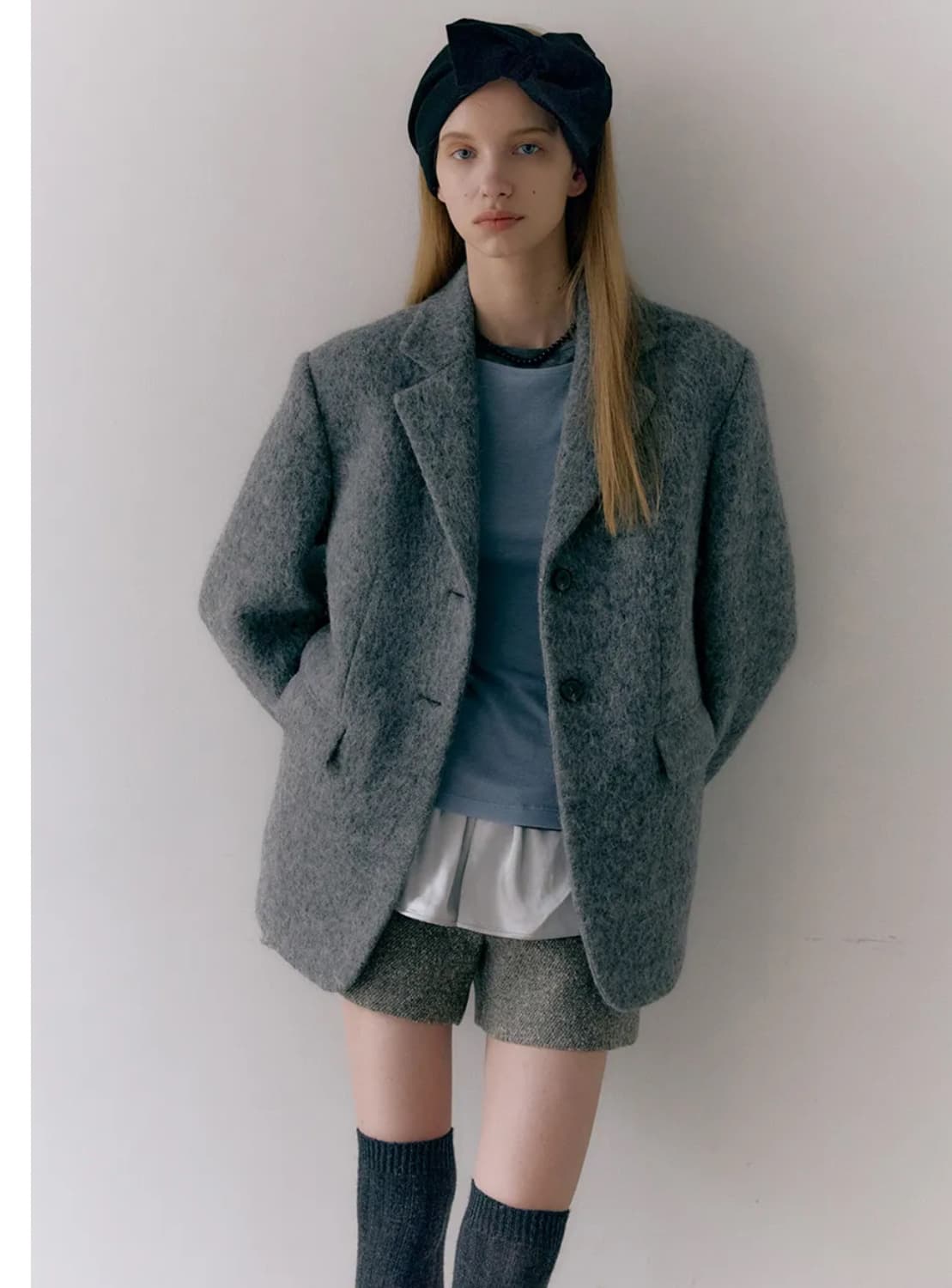 모우트 알파카 싱글 하프 자켓 애쉬그레이 새상품 moat 새상품 상품이미지1