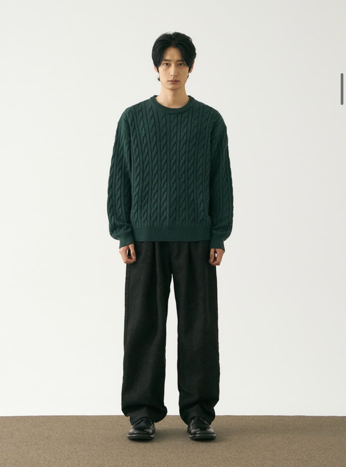 후브스 케이블 울 니트 -그린 L 상품이미지4