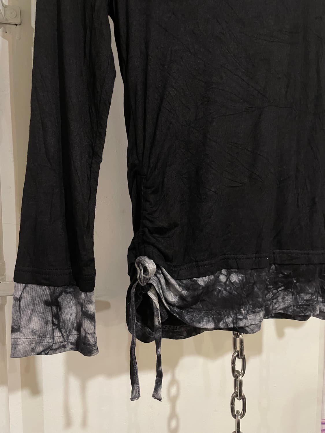 body line 바디라인 나염 레이어드 셔링 리본 블랙 롱슬리브 펑크 상품이미지7