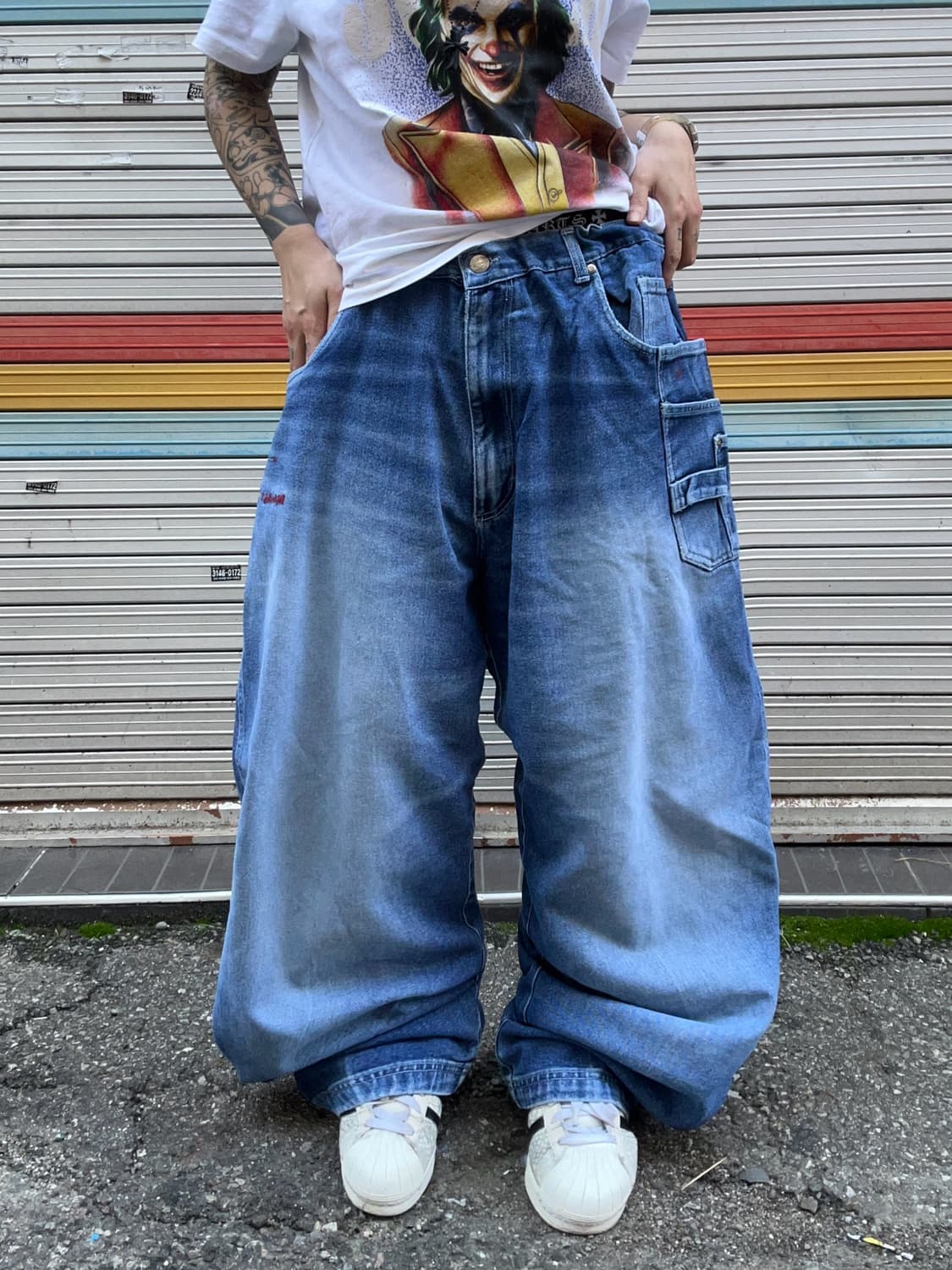 90s FUBU 올드스쿨 중청 워싱 힙합와이드팬츠 상품이미지3