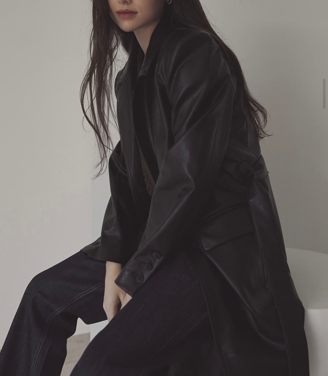 에트오소메 에코 롱 가죽 코트 브라운 상품이미지1