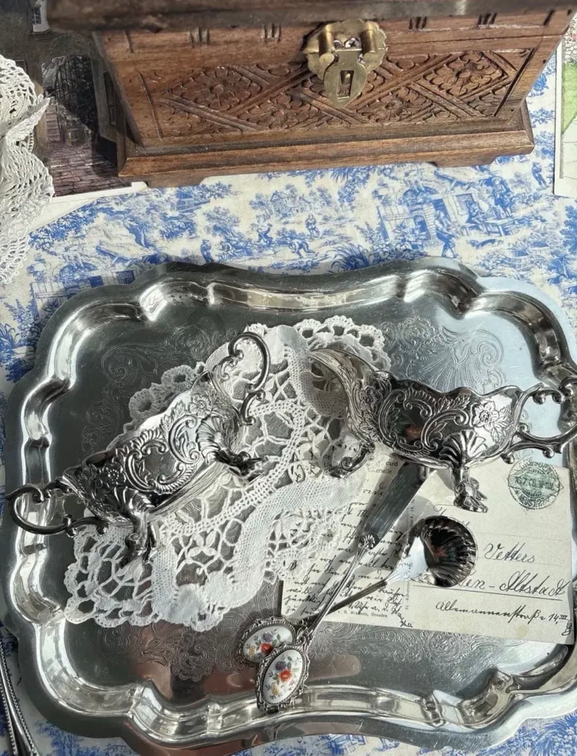 앤틱 실버플레이트 욕조모양 크리머 슈가볼세트 상품이미지2