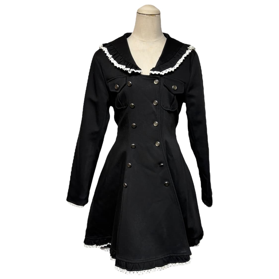 3659 블랙 레이스 빅카라 누빔 코트 자켓원피스 상품이미지1