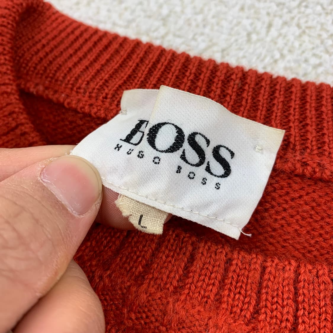 80-90s 휴고 보스 자수로고 퓨어 울 니트 오렌지 상품이미지6