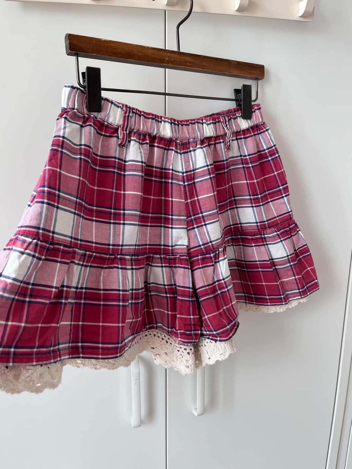 Colza 체크 레이스 레이어드 큐롯 팬츠 반바지 상품이미지8