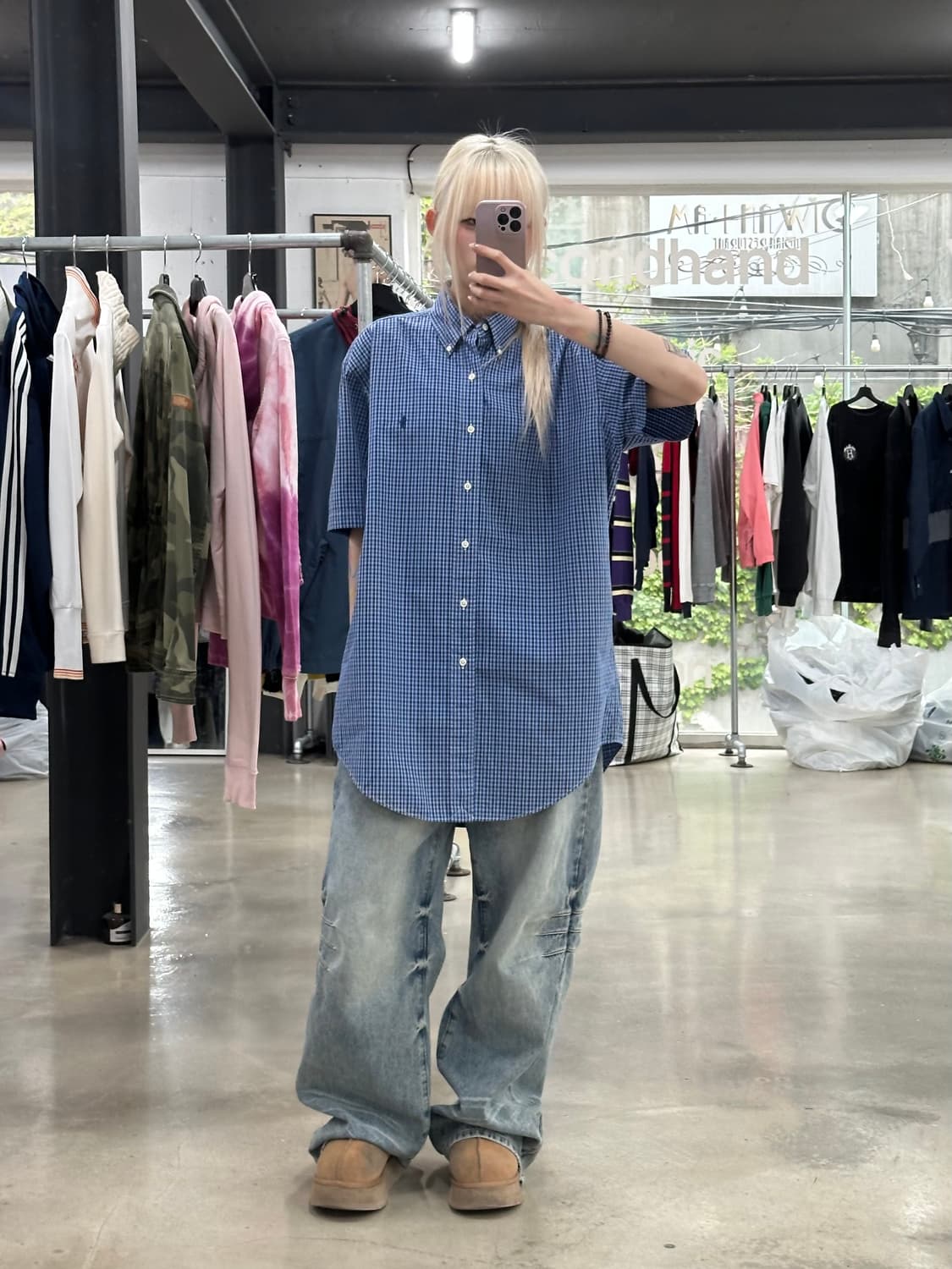 폴로 랄프로렌 블루 마이크로체크 반팔 셔츠 상품이미지1