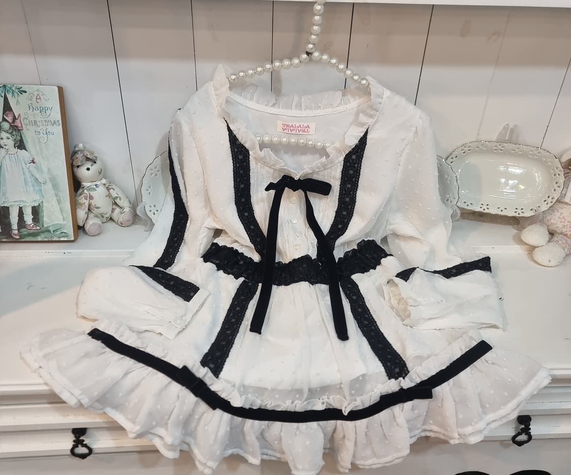 TralaLa 트랄라라튜닉블라우스 리본 프릴 미니원피스 상품이미지1