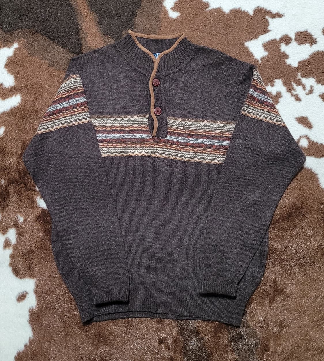 폴로 랄프로렌 브라운 모직&스웨이드 넥라인 스웨터(M~L사이) 상품이미지1