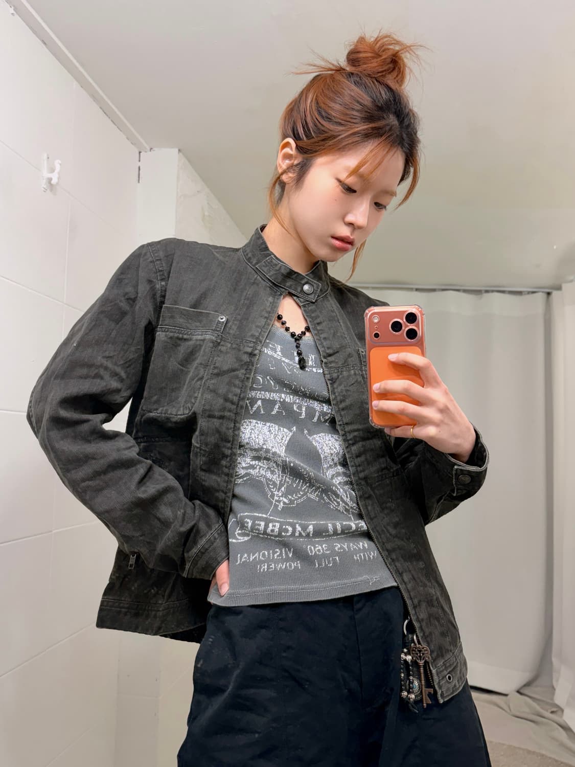 (상의 세트) 세실 맥비 펑크 레이스 나시 + 흑청 데님 자켓 세트 상품이미지2