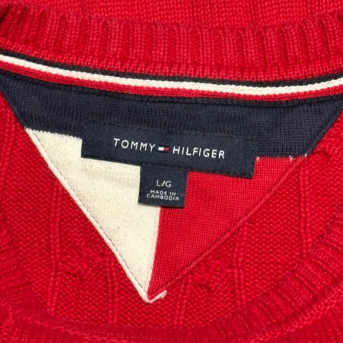 Tommy Hilfiger 코튼 케이블 라운드넥 레드 니트 상품이미지3
