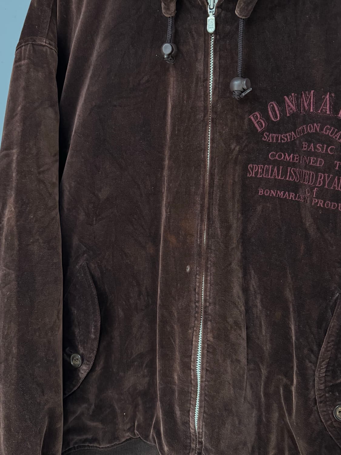 Bonmarlen 레터링 벨벳 후드 집업 자켓  상품이미지8