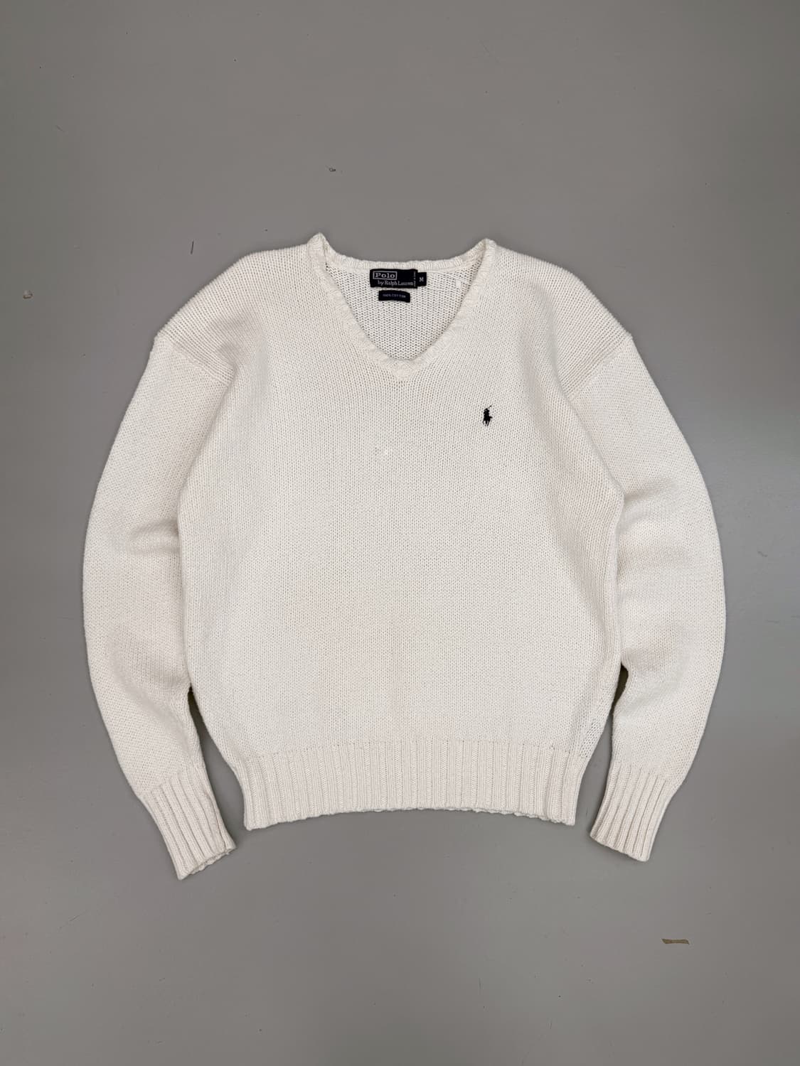 폴로 랄프로렌 루즈핏 90‘s 화이트 코튼 V넥 니트 상품이미지1