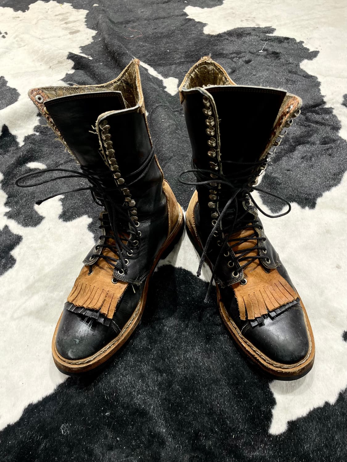 Vintage Black Leather Fringe Western Boo 상품이미지8