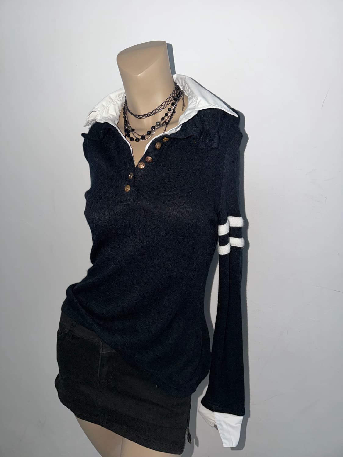 더블 카라 레이어드 셔츠 니트 상품이미지4