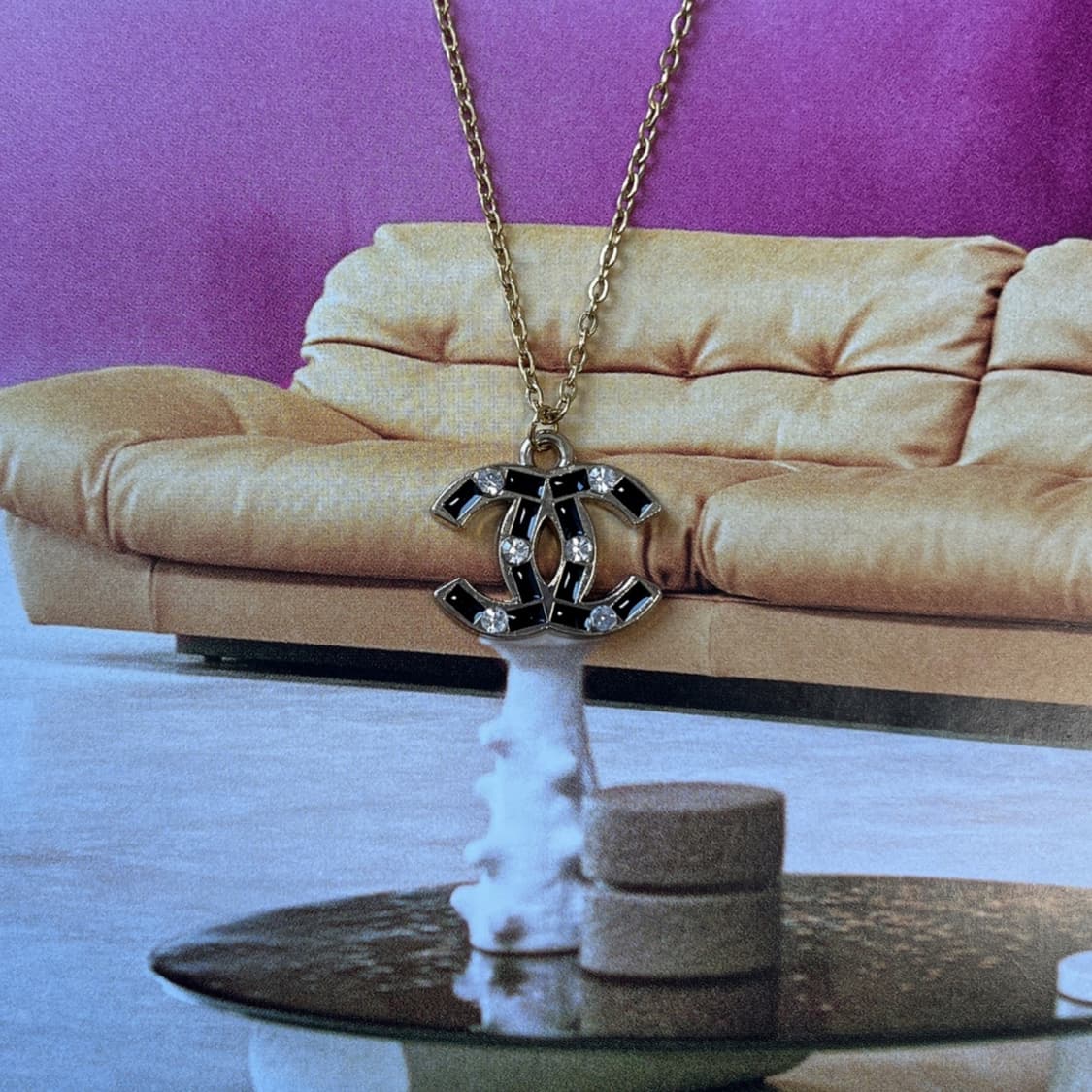 샤넬 블랙 래그 CC로고 큐빅 골드 목걸이 상품이미지1