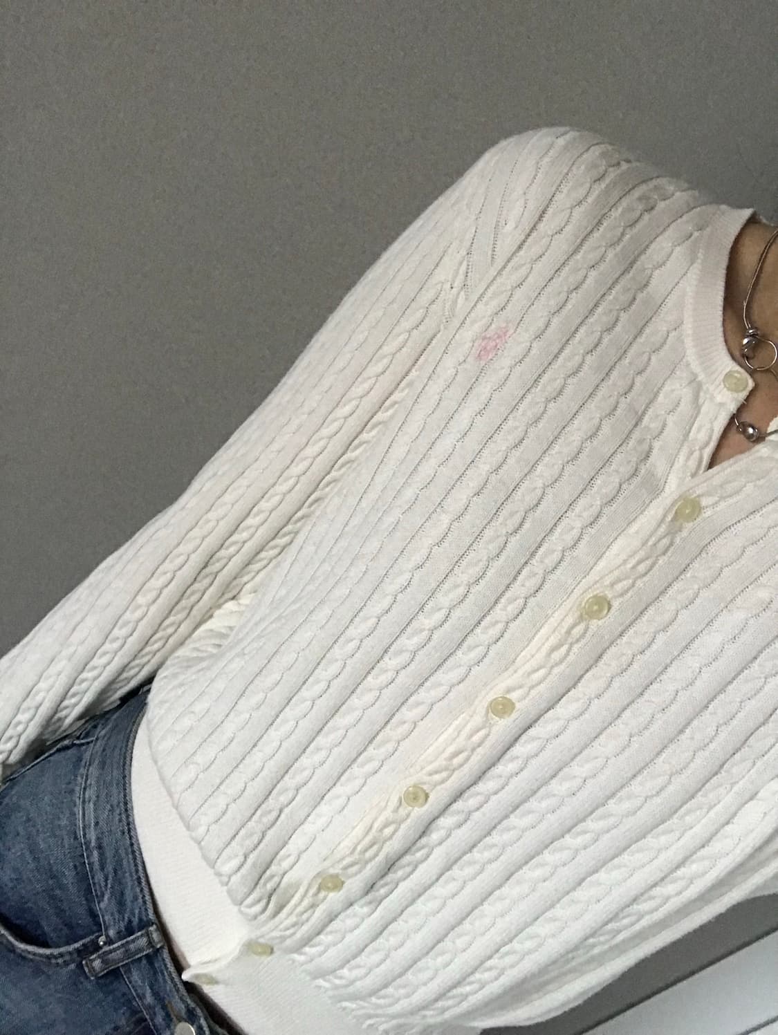 폴로 랄프로렌 포니로고 화이트 케이블 니트 가디건 상품이미지5