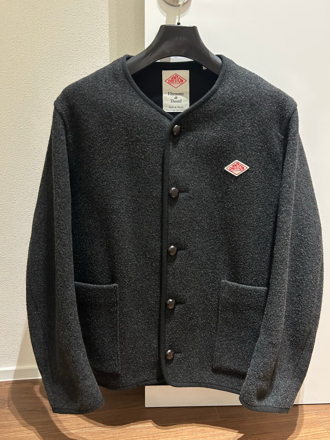 단톤 노카라 울 가디건 자켓 챠콜 상품이미지1